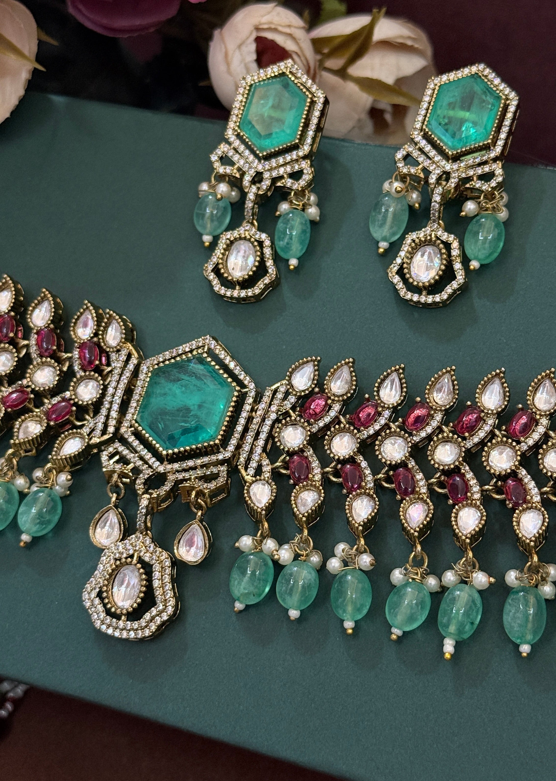 Royal Emerald & Ruby Polki Kundan Bridal Necklace Set
