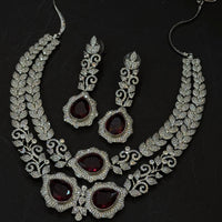 Imperial Ruby Leaf American Diamond Necklace Set