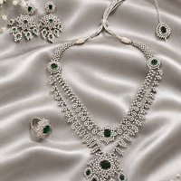 Emerald Green & Silver-Tone Bridal Jewellery Set – Statement Necklace