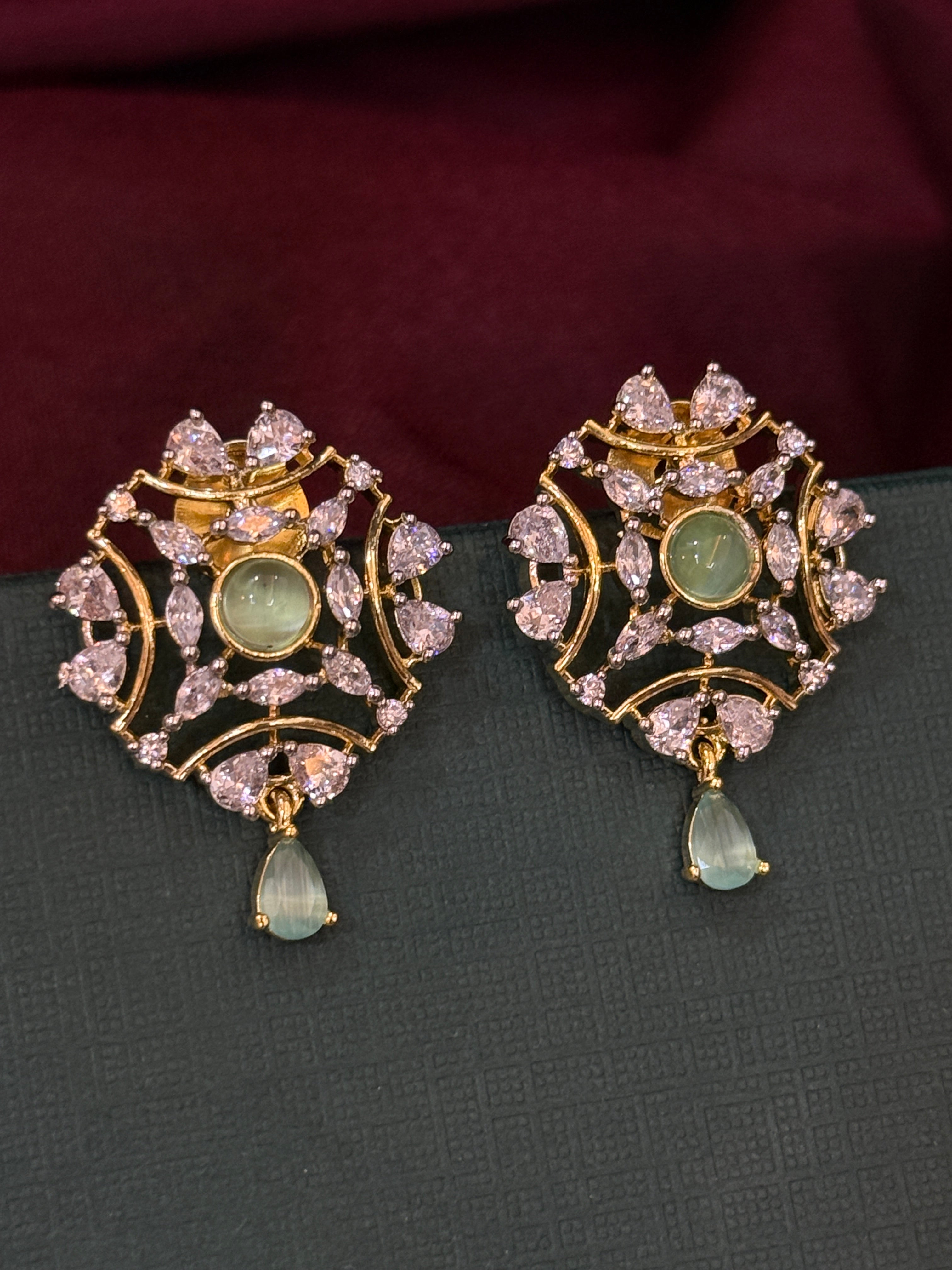 Elegant Gold-Plated Mint CZ Pendant Set