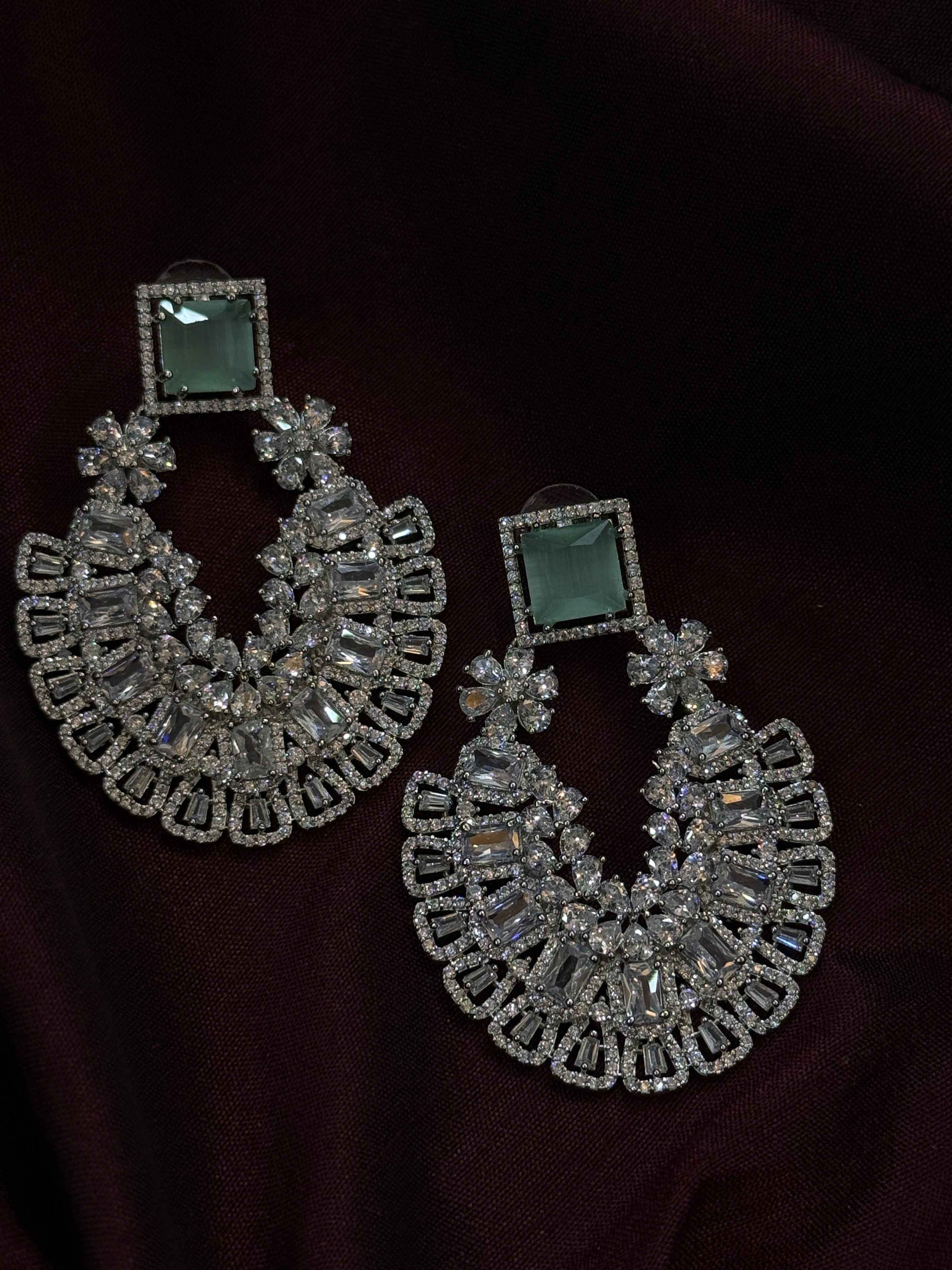 Mint CZ Stone Statement Earring