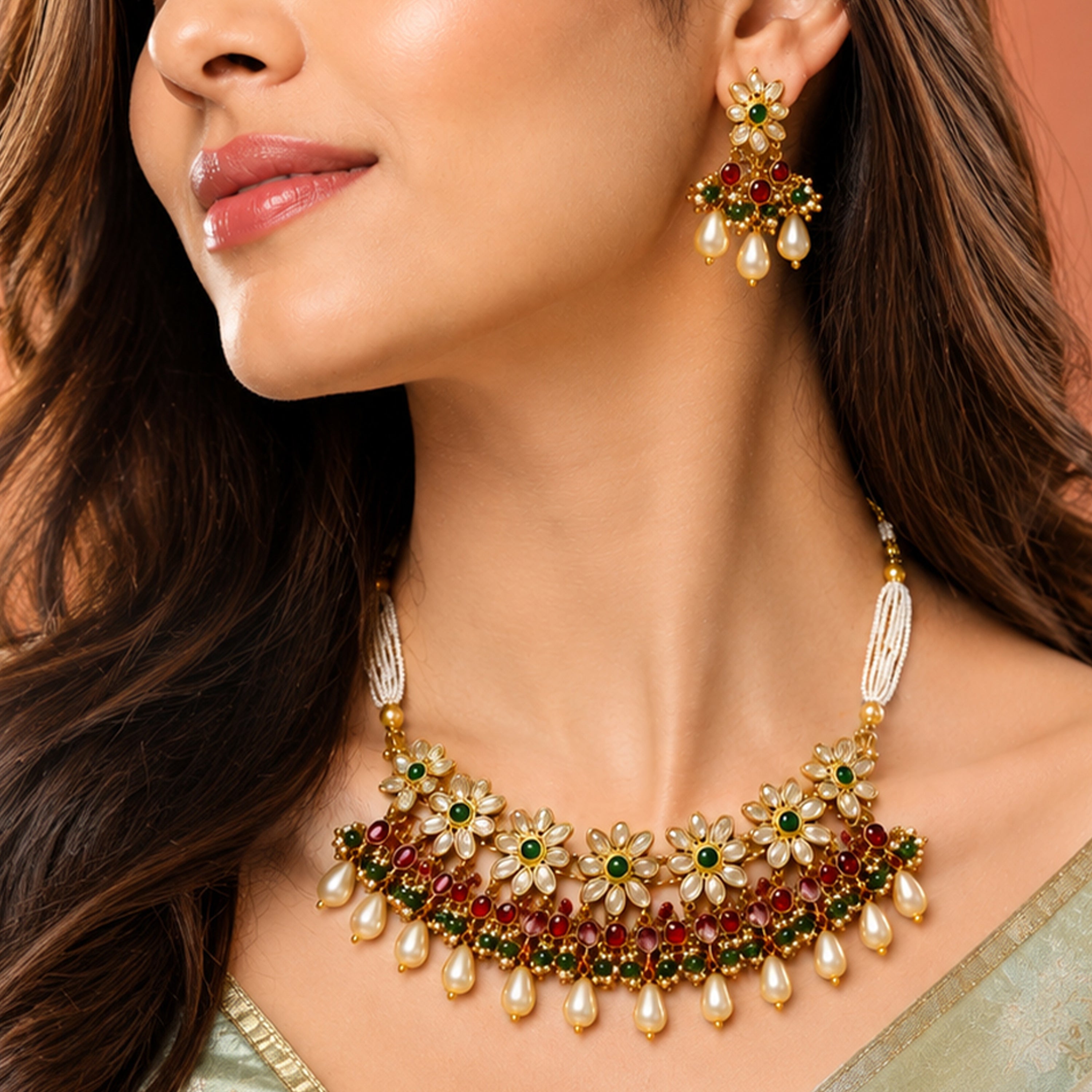 Royal Pacchi Kundan Pearl Necklace Set