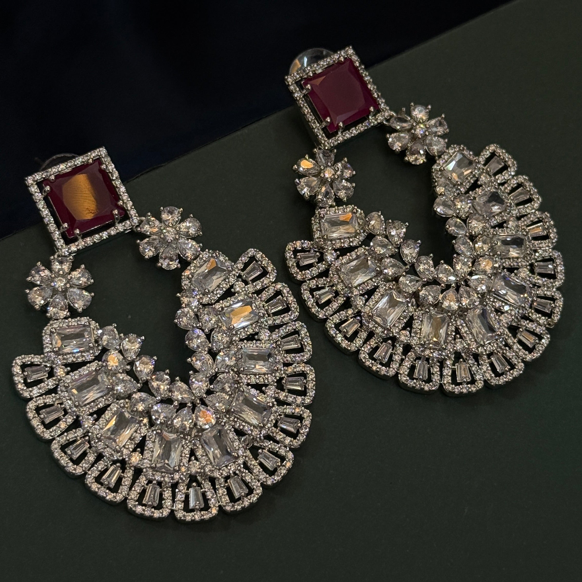 Royal Ruby CZ Stone Statement Earring