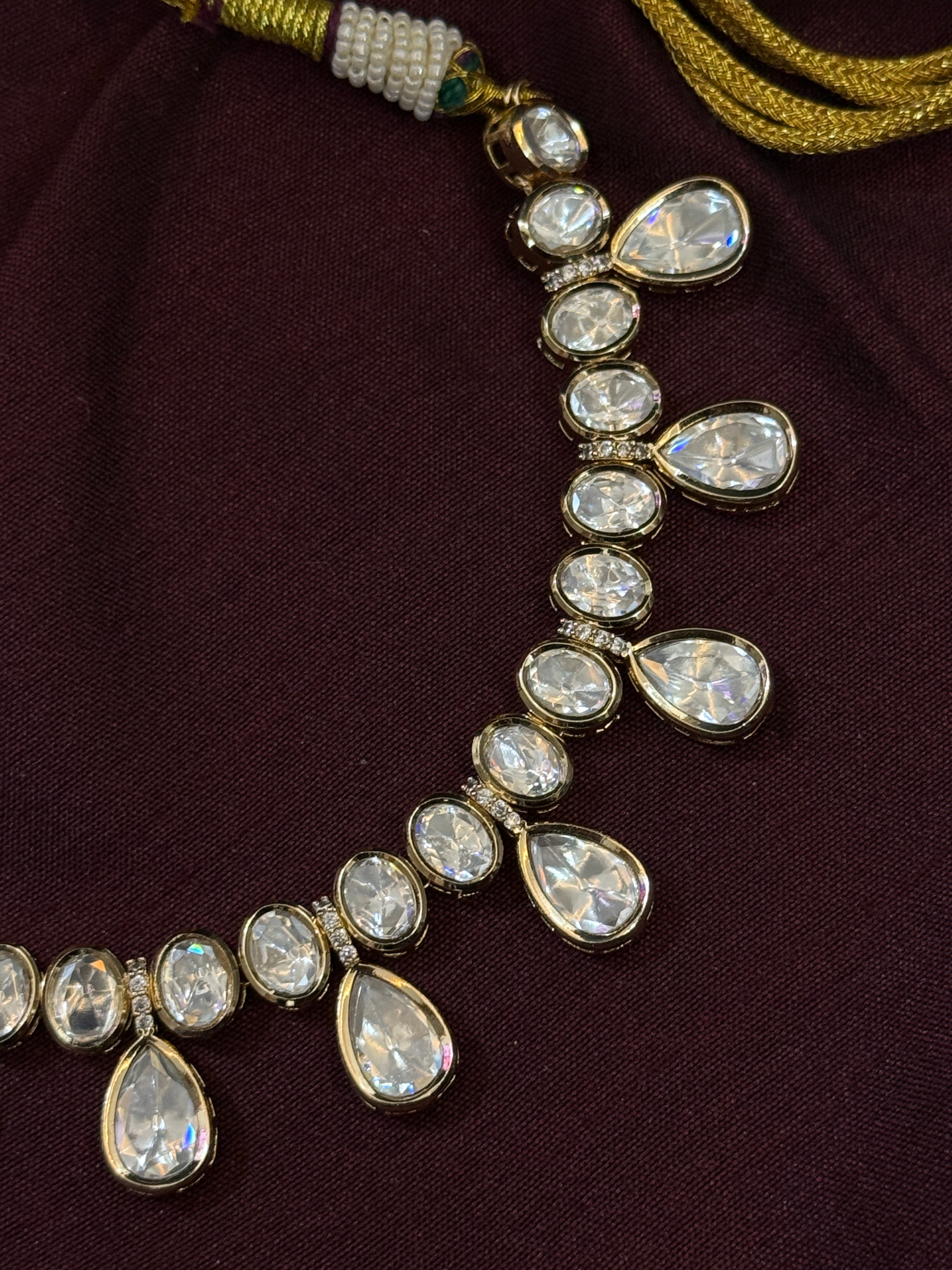 Regal Aura Moissanite Polki Gold Finish Necklace Set