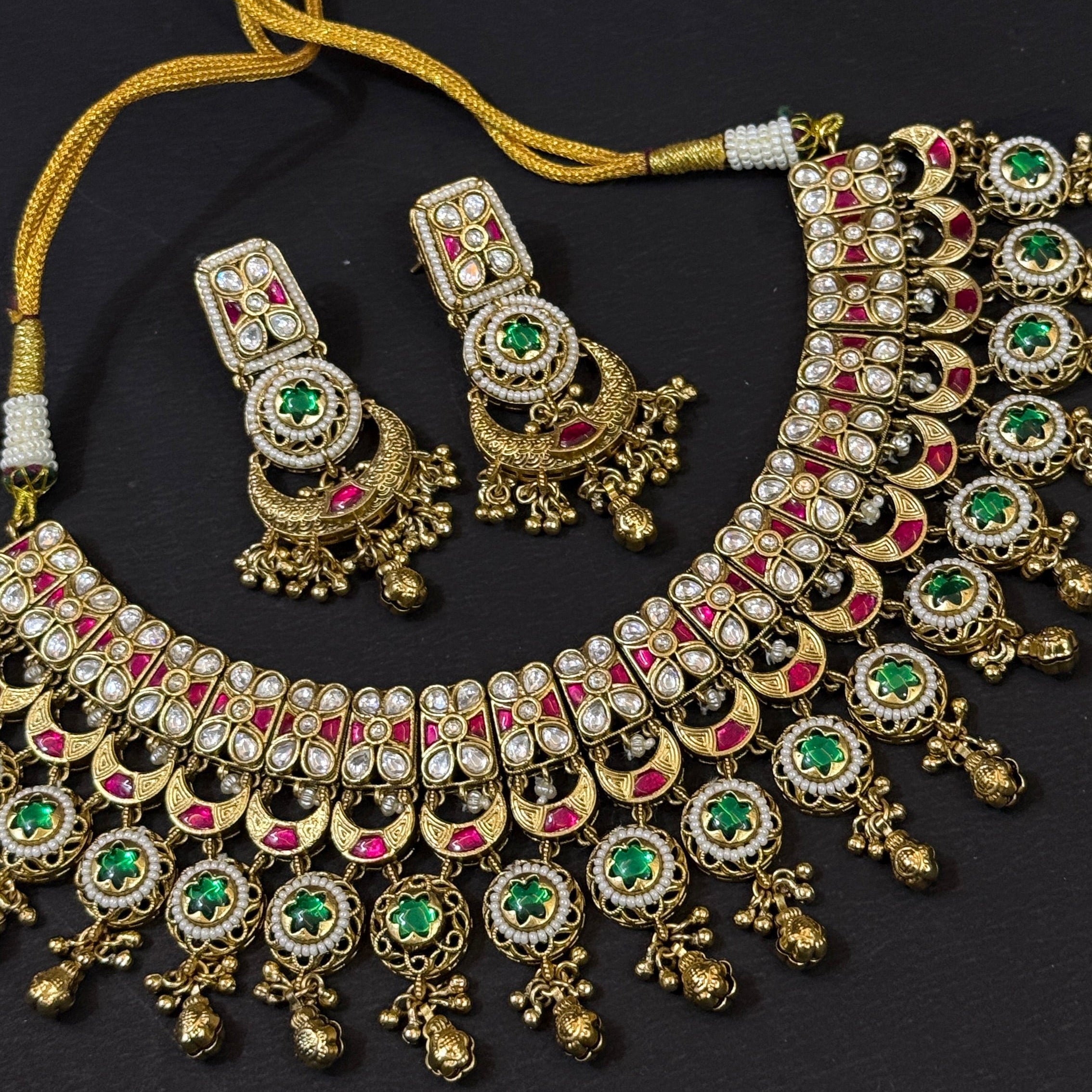 Emerald Royale Antique Kundan Bridal Necklace Set