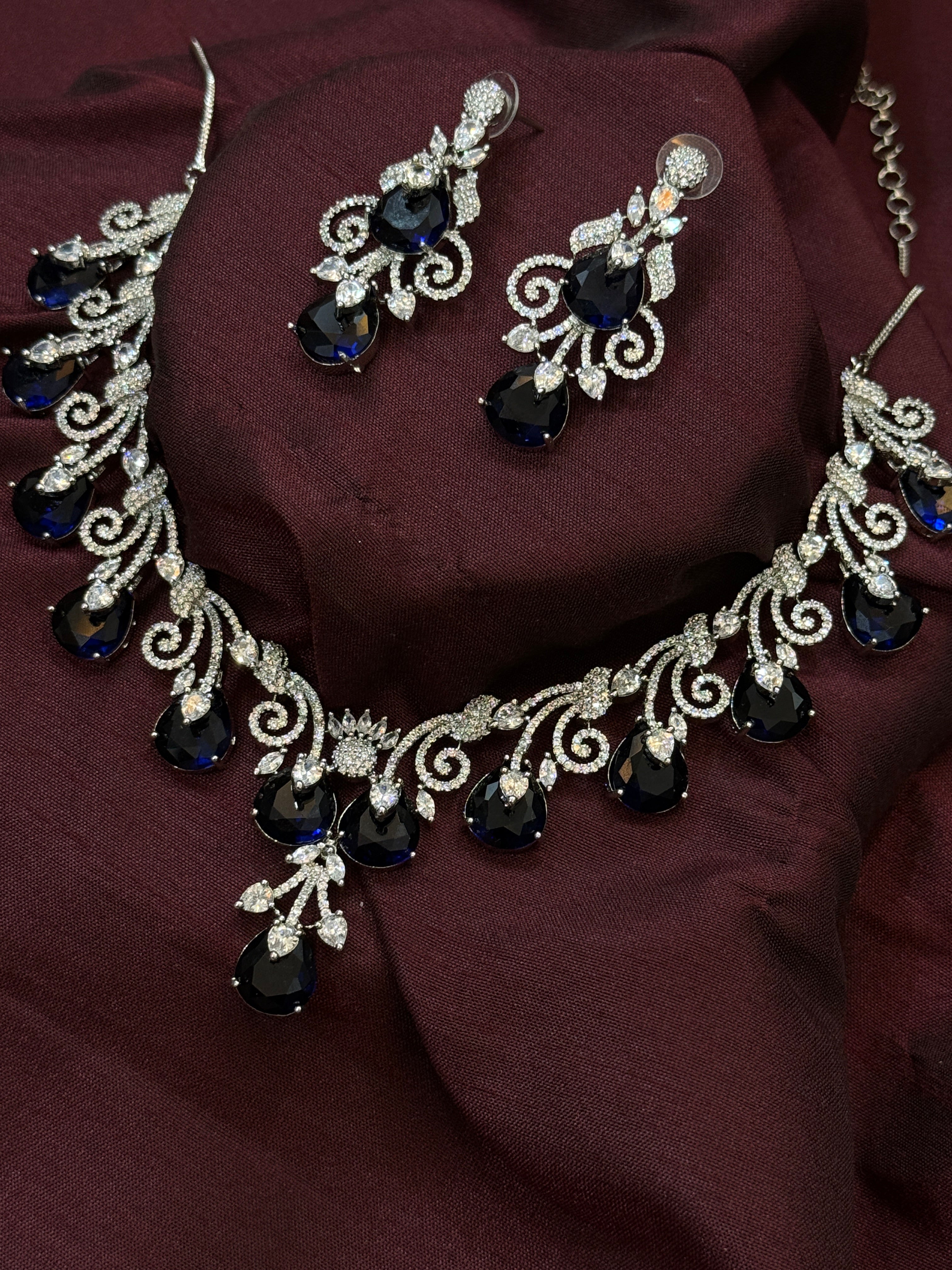 Royal Blue American Diamond Necklace Set