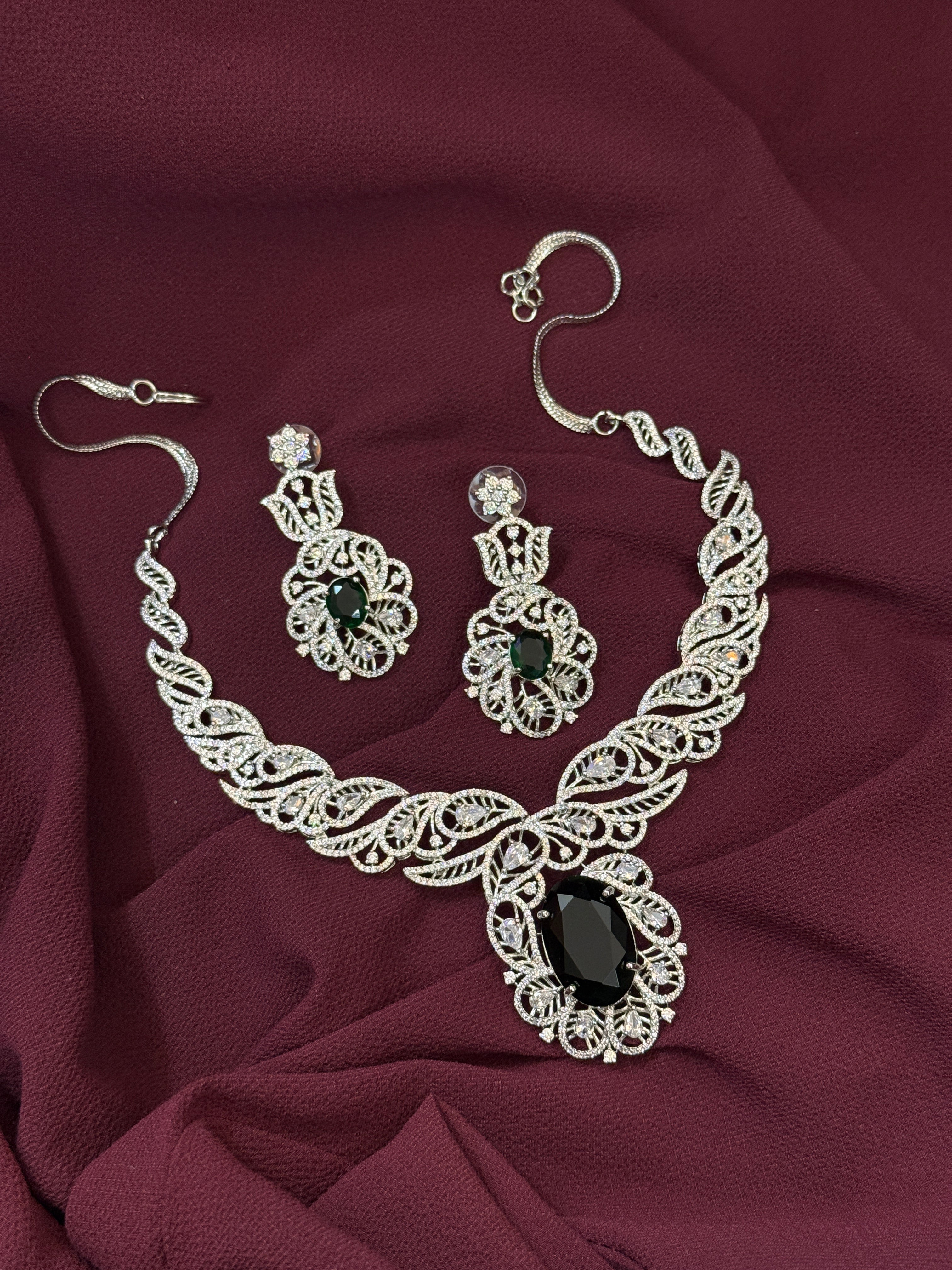 Green Crystal American Diamond Set