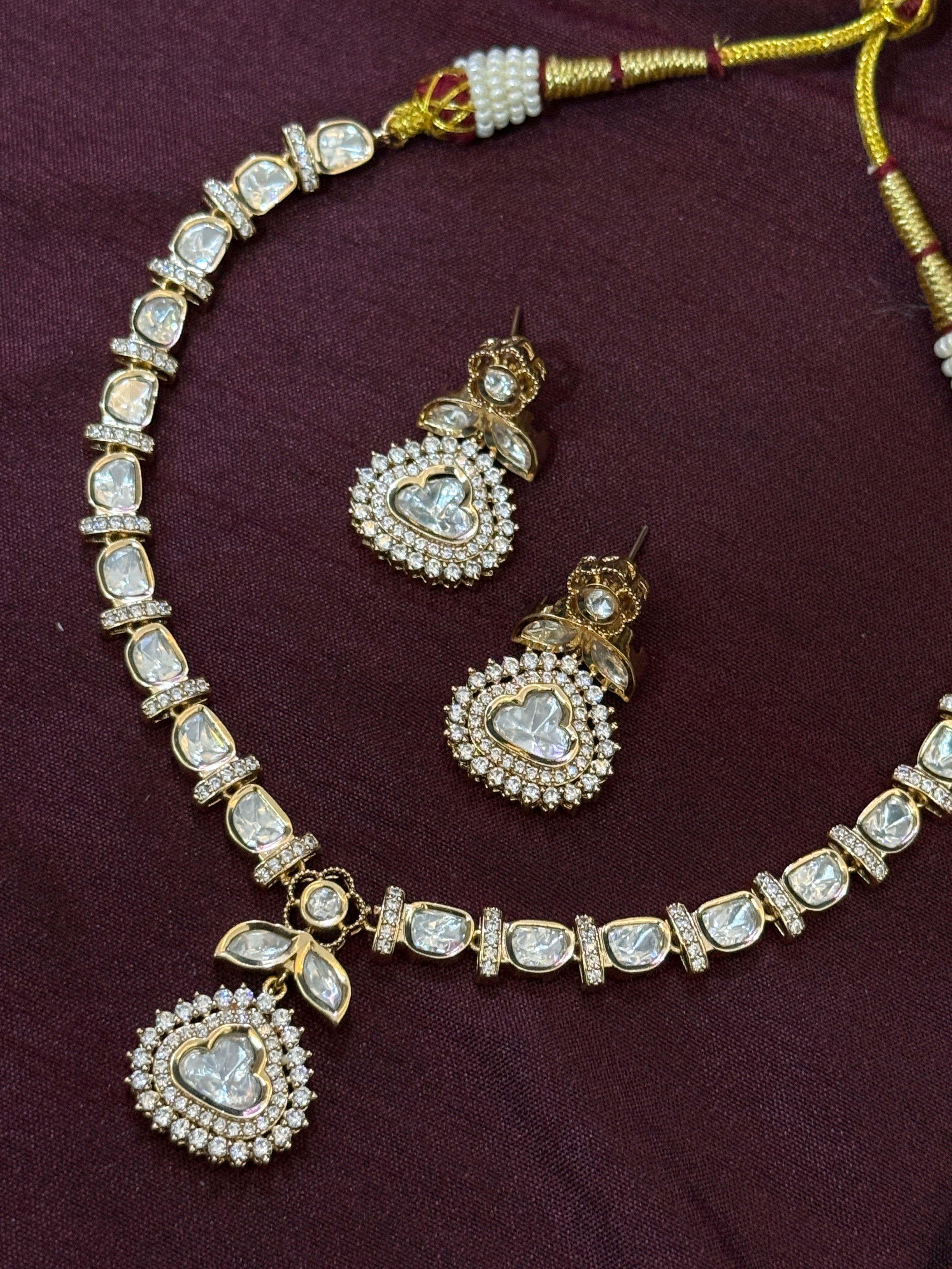 Royal Heart Motif Real Polki Kundan Necklace Set