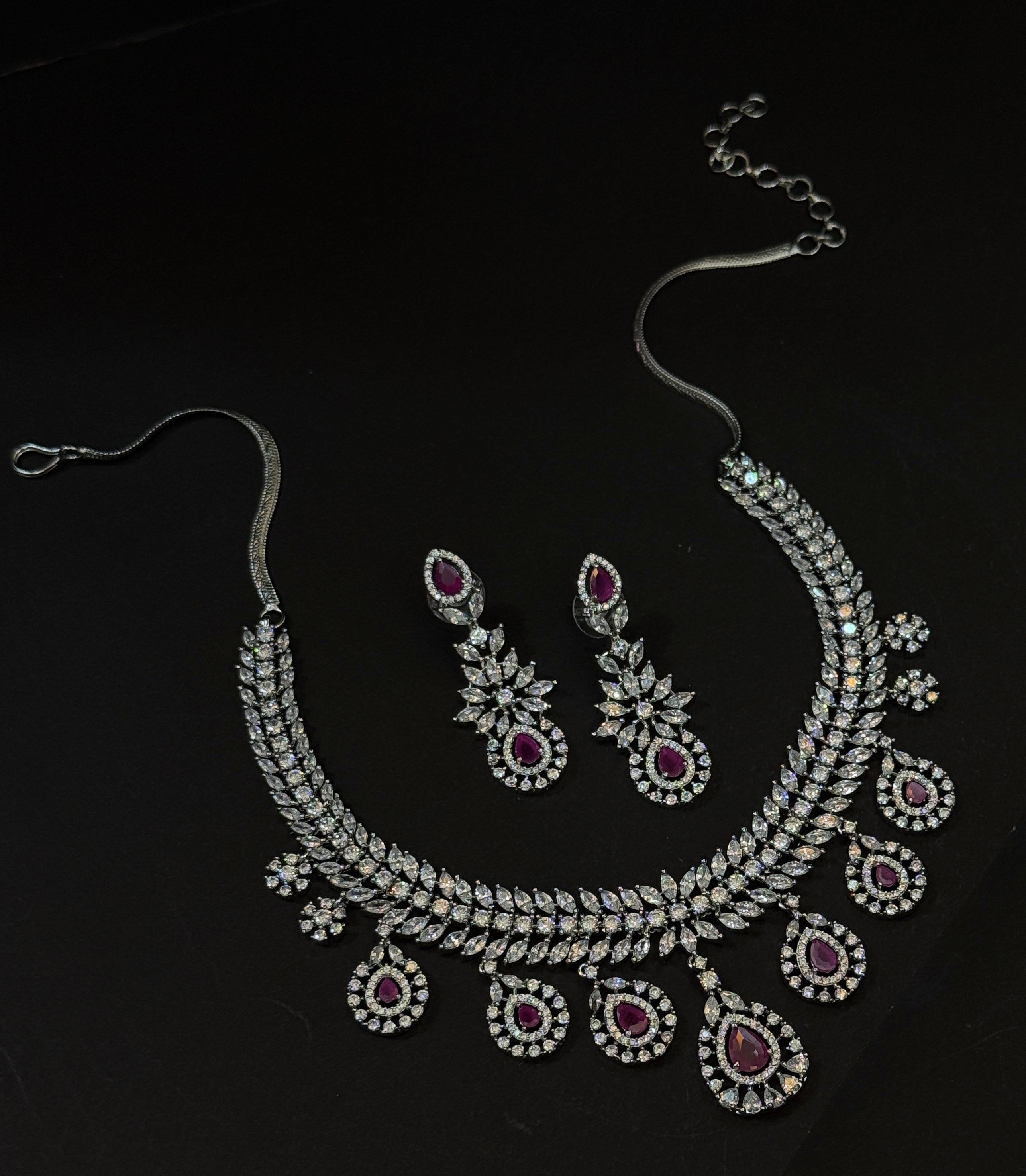Royal Ruby American Diamond Necklace Set