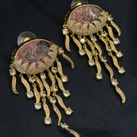 Pink Crystal Drop American Diamond Statement Earrings – Gold Finish