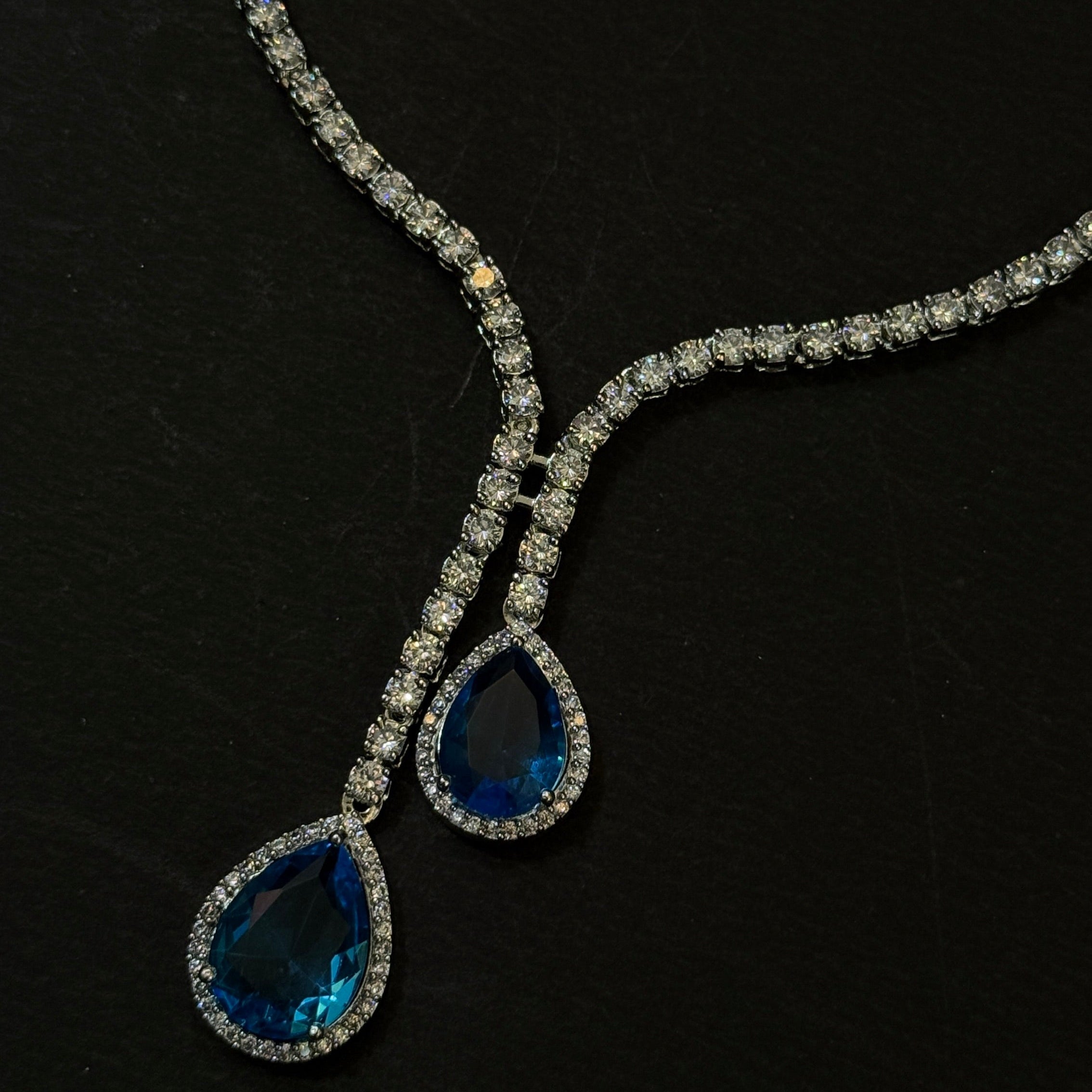 Elegant Blue Stone Necklace and Earring Set