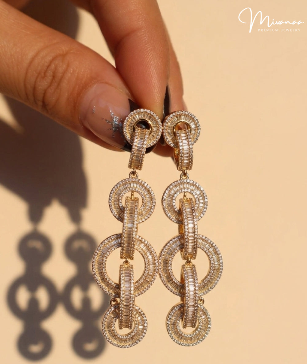 Gold Finish CZ Partywear long Earrings