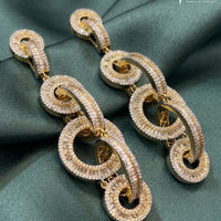 Gold Finish CZ Partywear long Earrings