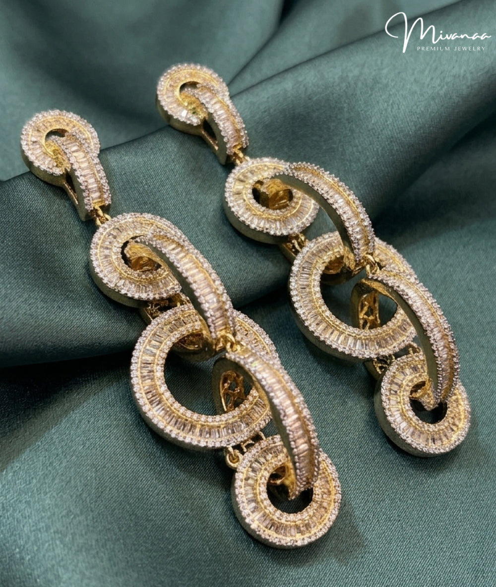 Gold Finish CZ Partywear long Earrings