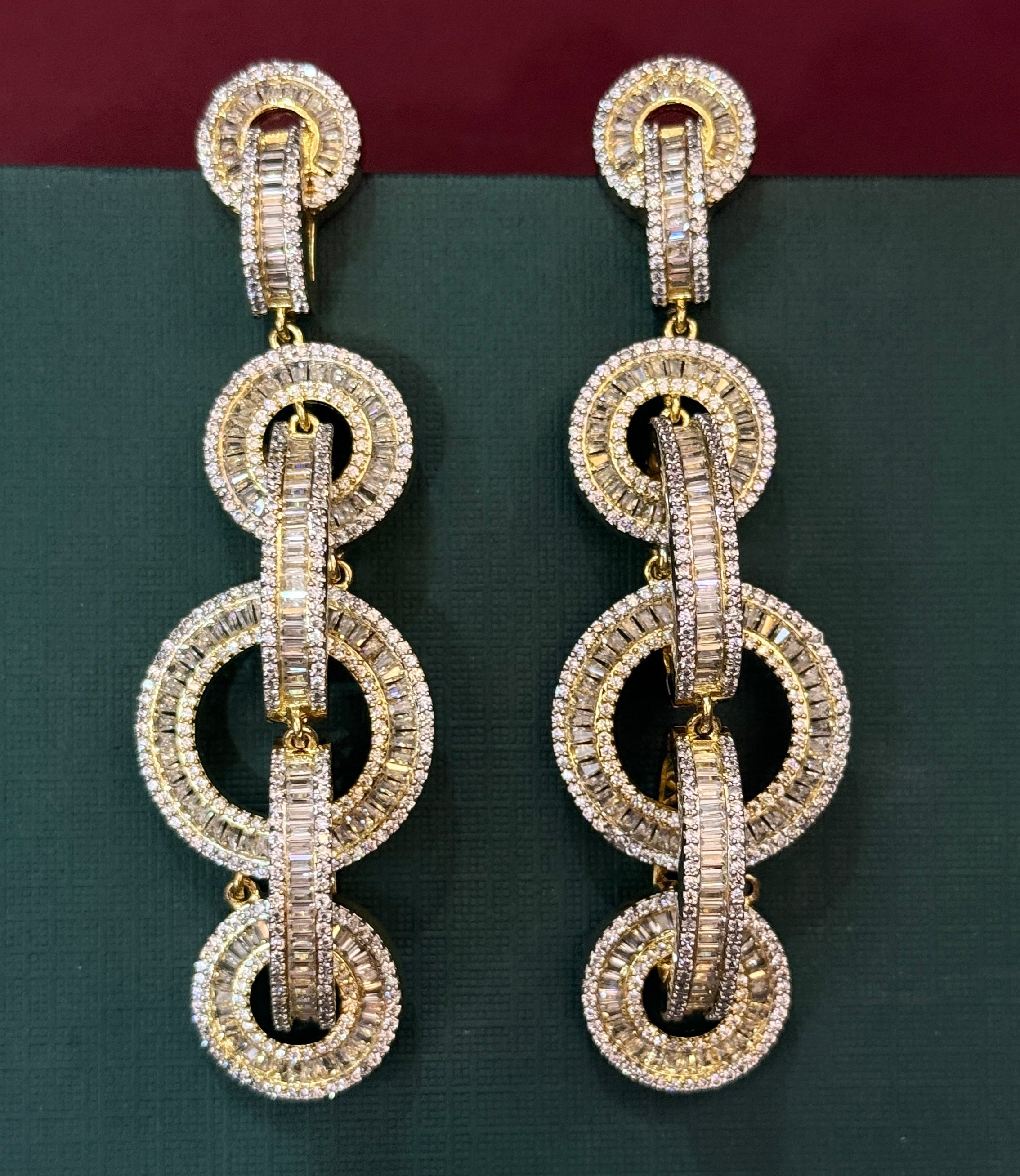 Gold Finish CZ Partywear long Earrings