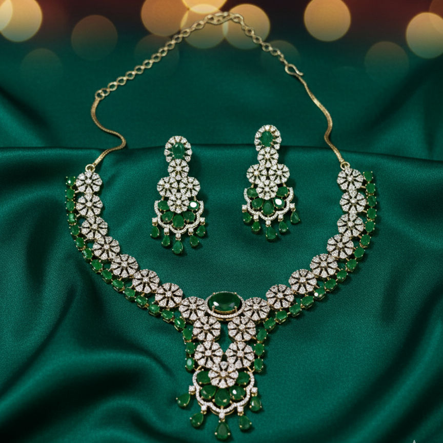 Emerald Green Glow AD Necklace Set