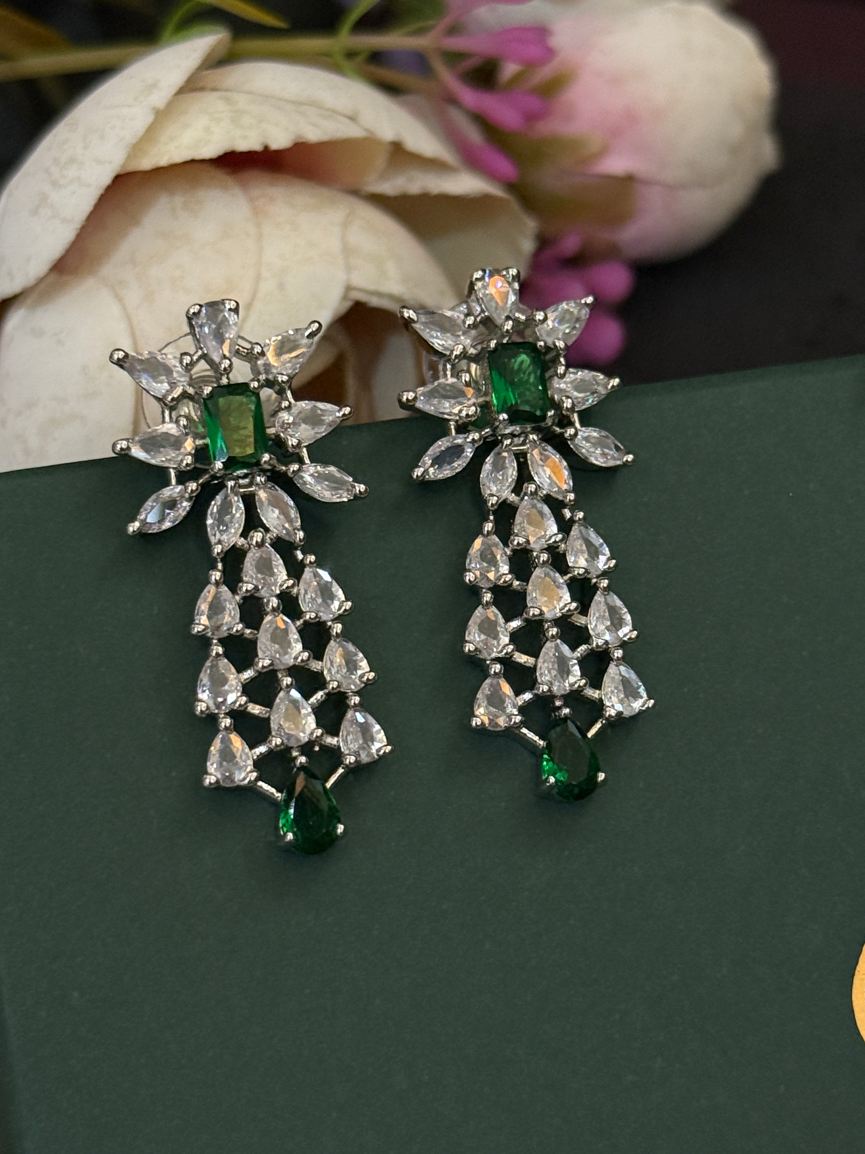 Emerald Elegance American Diamond Necklace Set