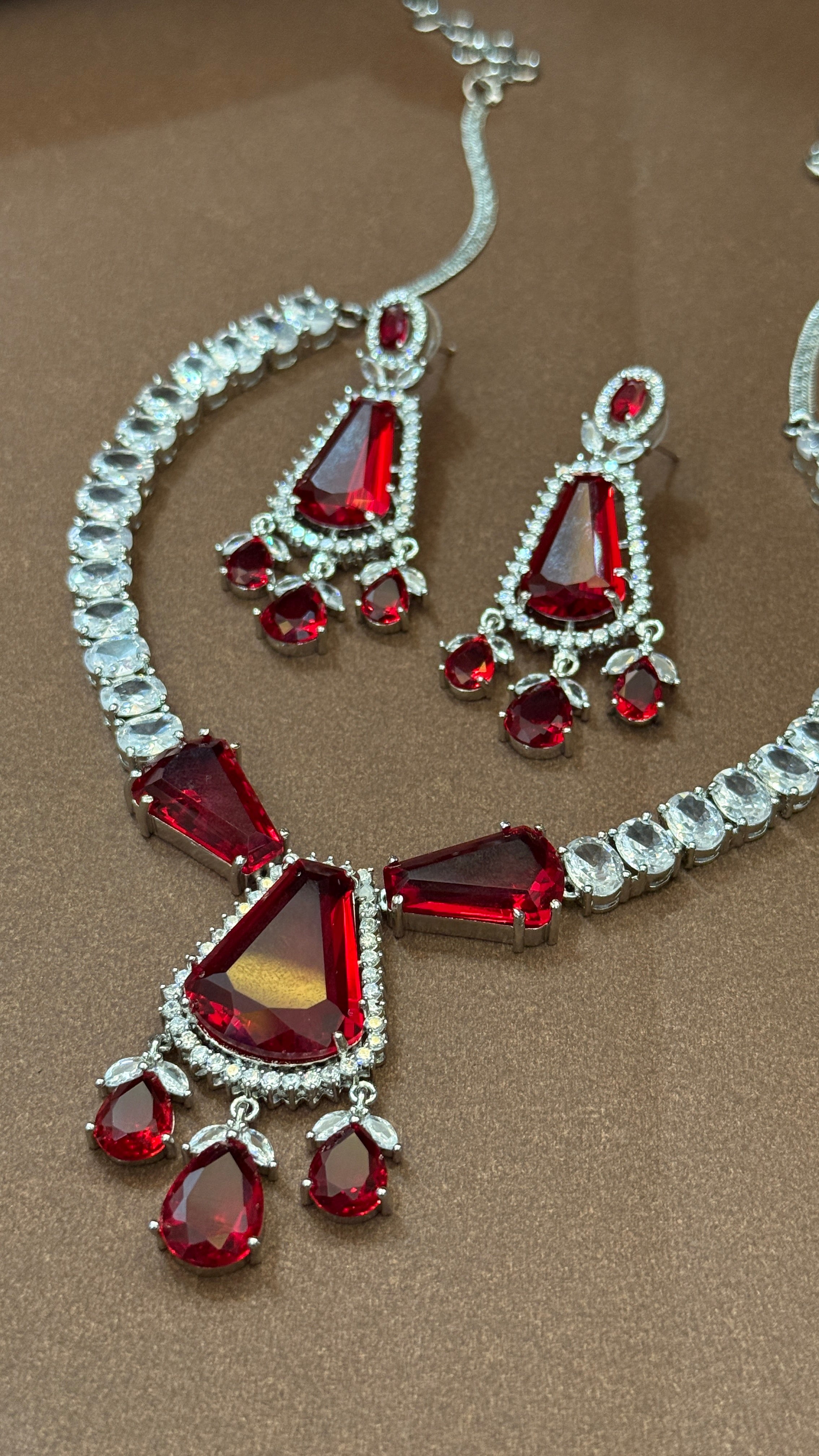 Imperial Ruby American Diamond Necklace Set
