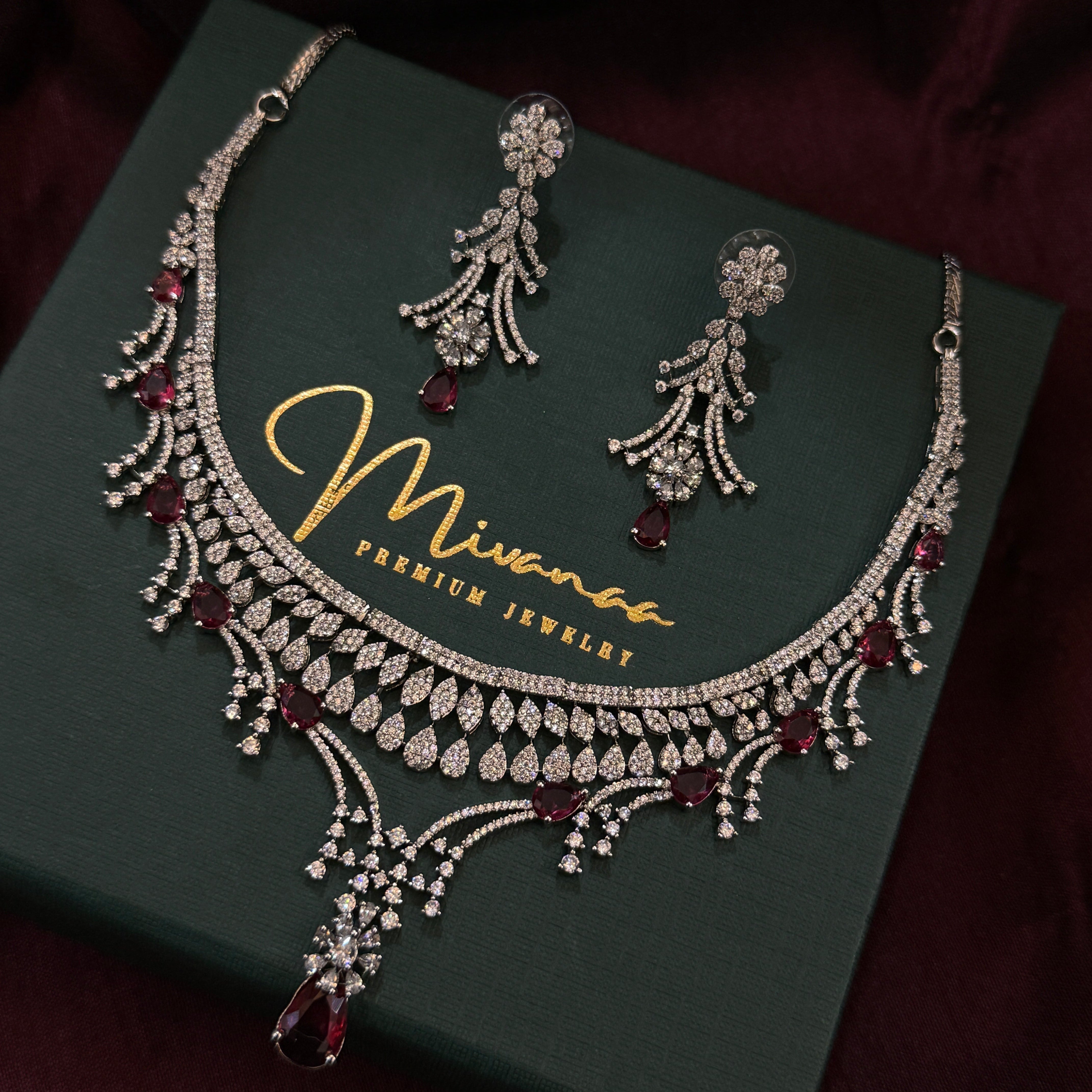 Ruby Grace American Diamond Necklace & Earrings Set