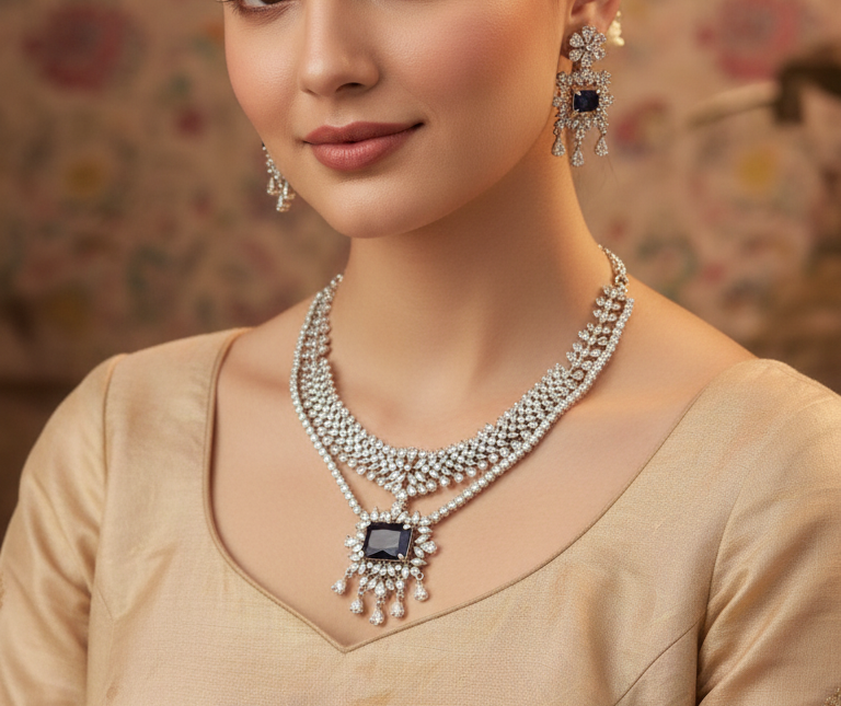 Royal Aura Purple American Diamond Necklace Set