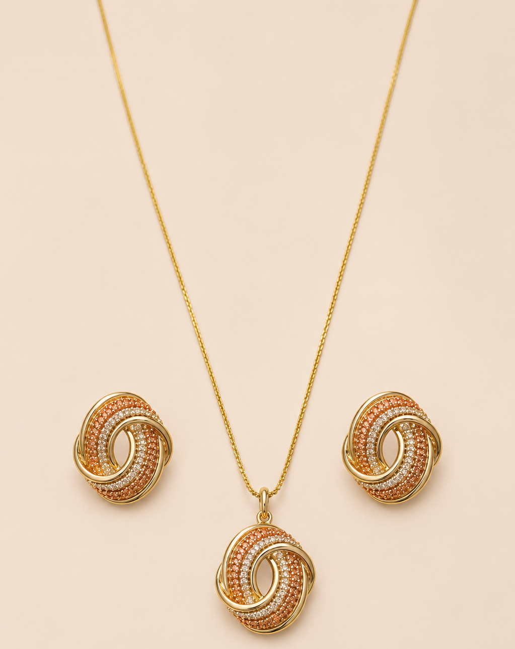 Anti-Tarnish Twisted Halo Pendant Set