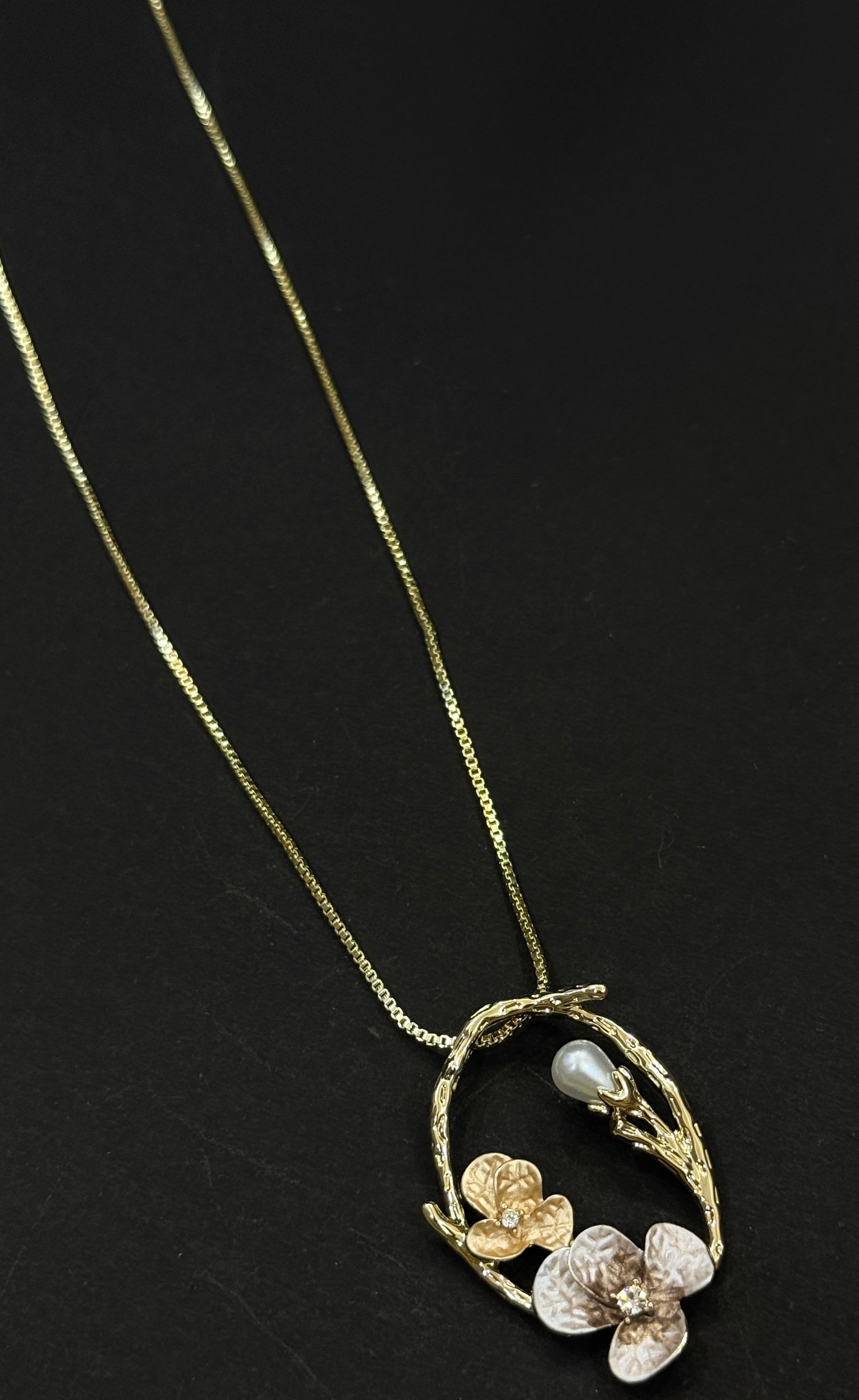 Antique Floral Pearl Pendant Necklace Set