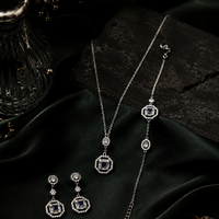 925 Sterling Silver Blue Stone Necklace Set