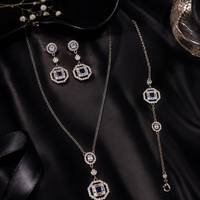 925 Sterling Silver Blue Stone Necklace Set