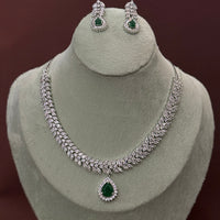 Emerald Teardrop AD Stone Necklace Set with Leaf Design