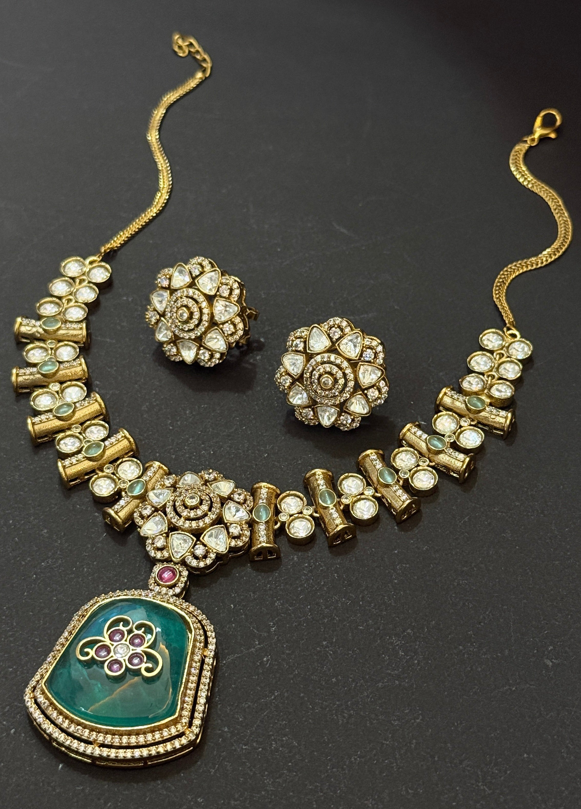 Shahi Emerald Polki  Necklace Set