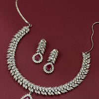Ruby Glow Leaf Design AD Necklace Set