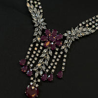 Mivanaa luxury Ruby Red CZ Stone Necklace Set