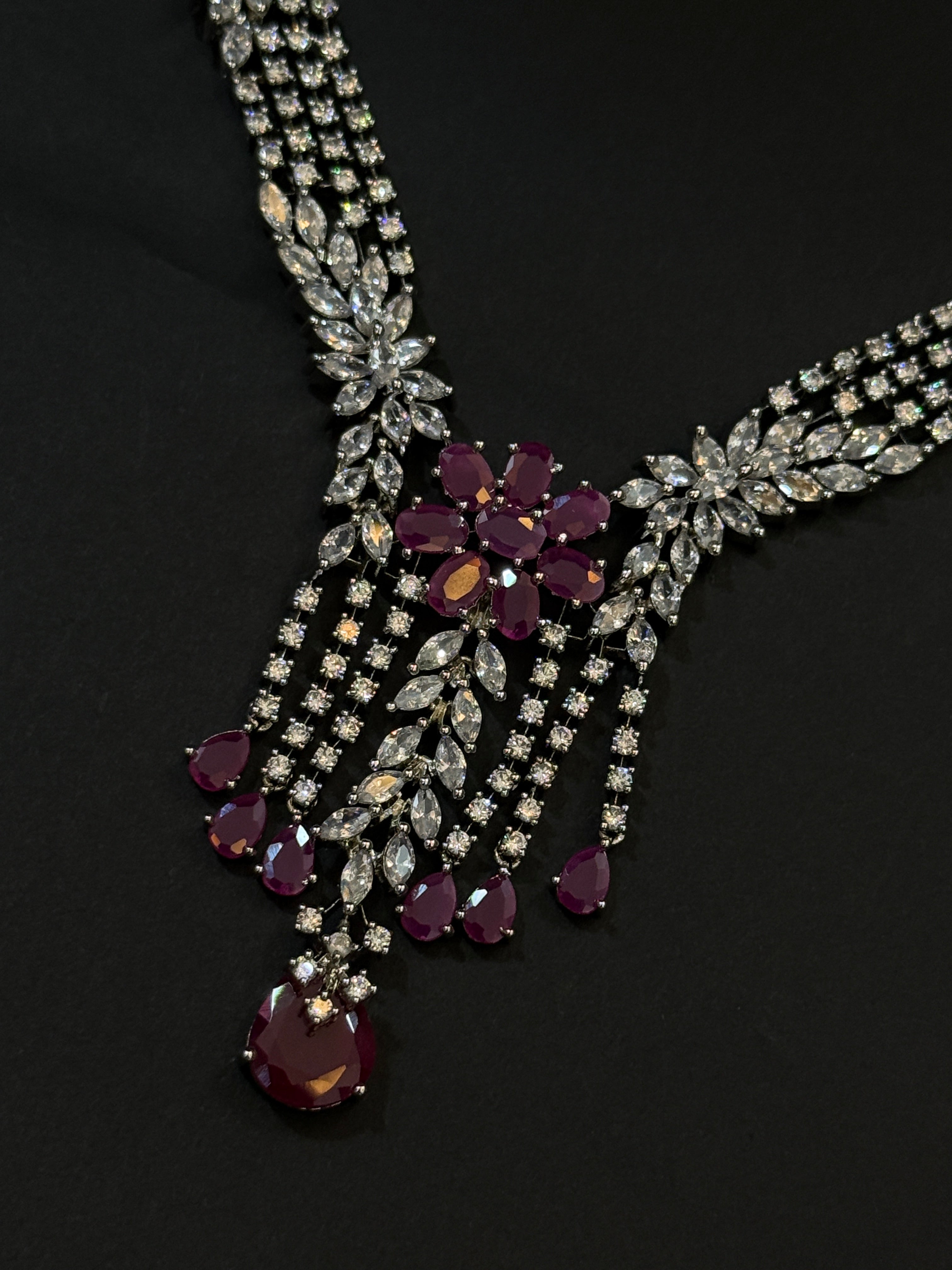 Mivanaa luxury Ruby Red CZ Stone Necklace Set