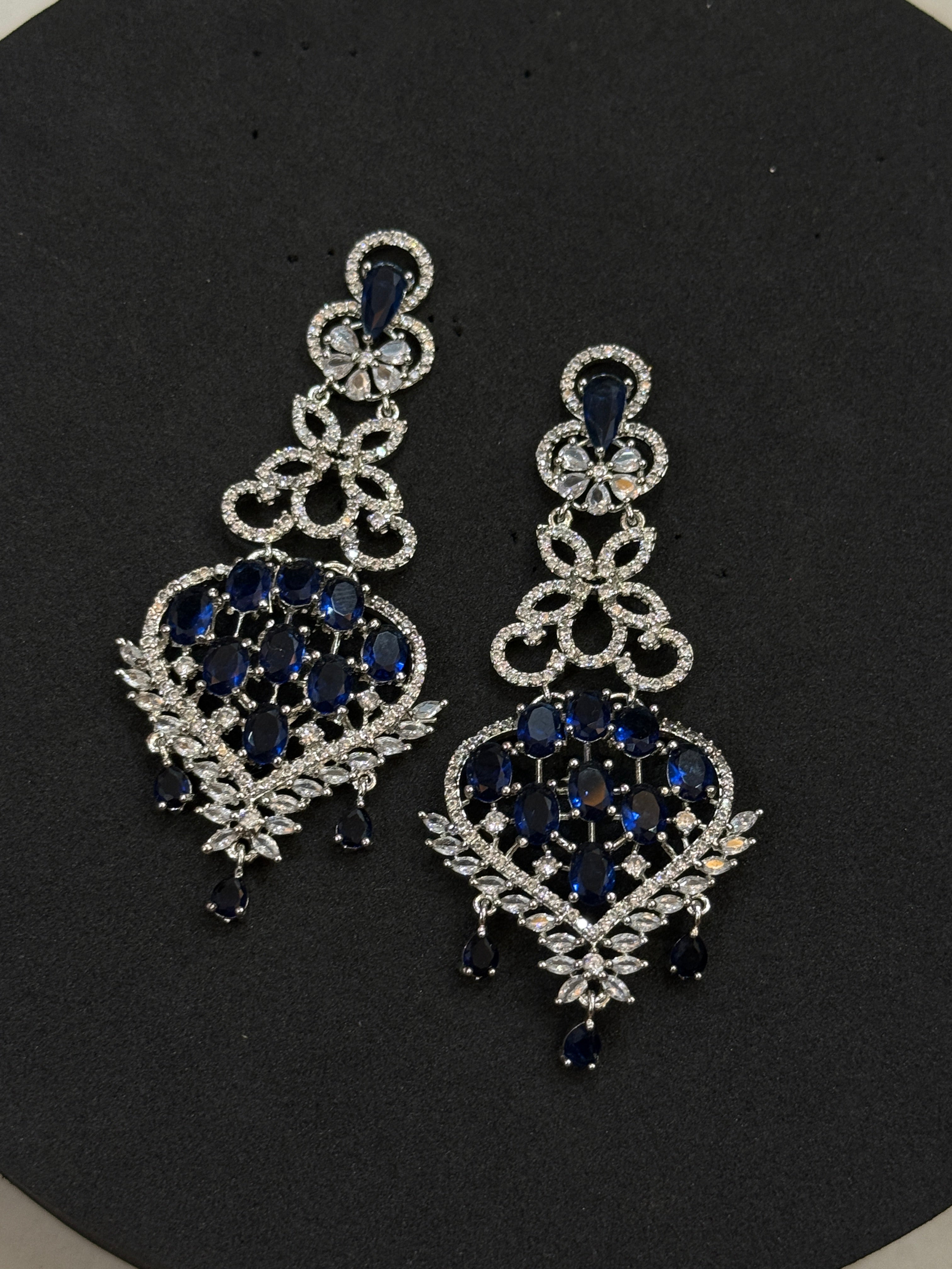 Royal Blue Crystal Filigree Chandelier Earrings
