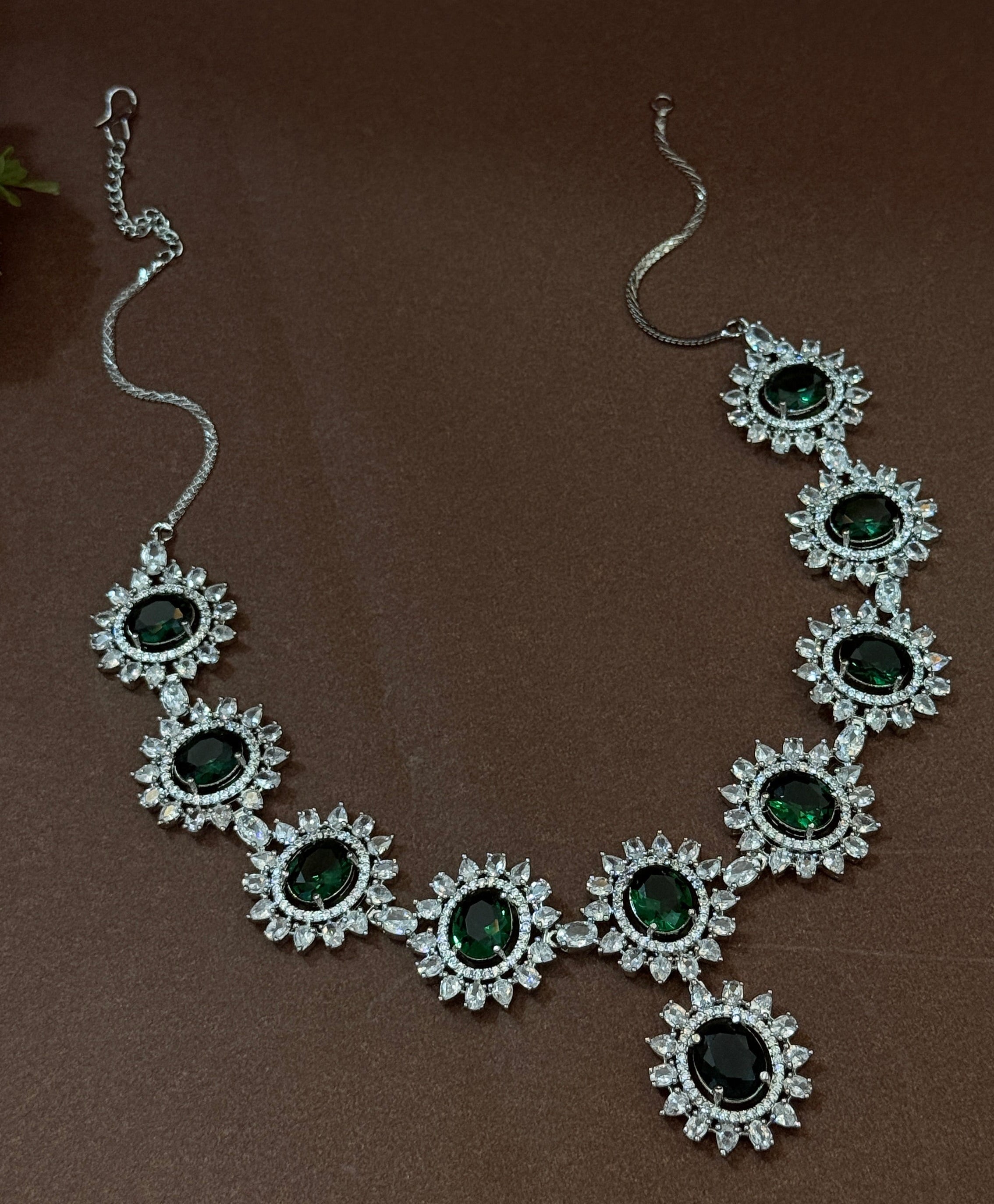 Royal Emerald Green American Diamond Necklace Set