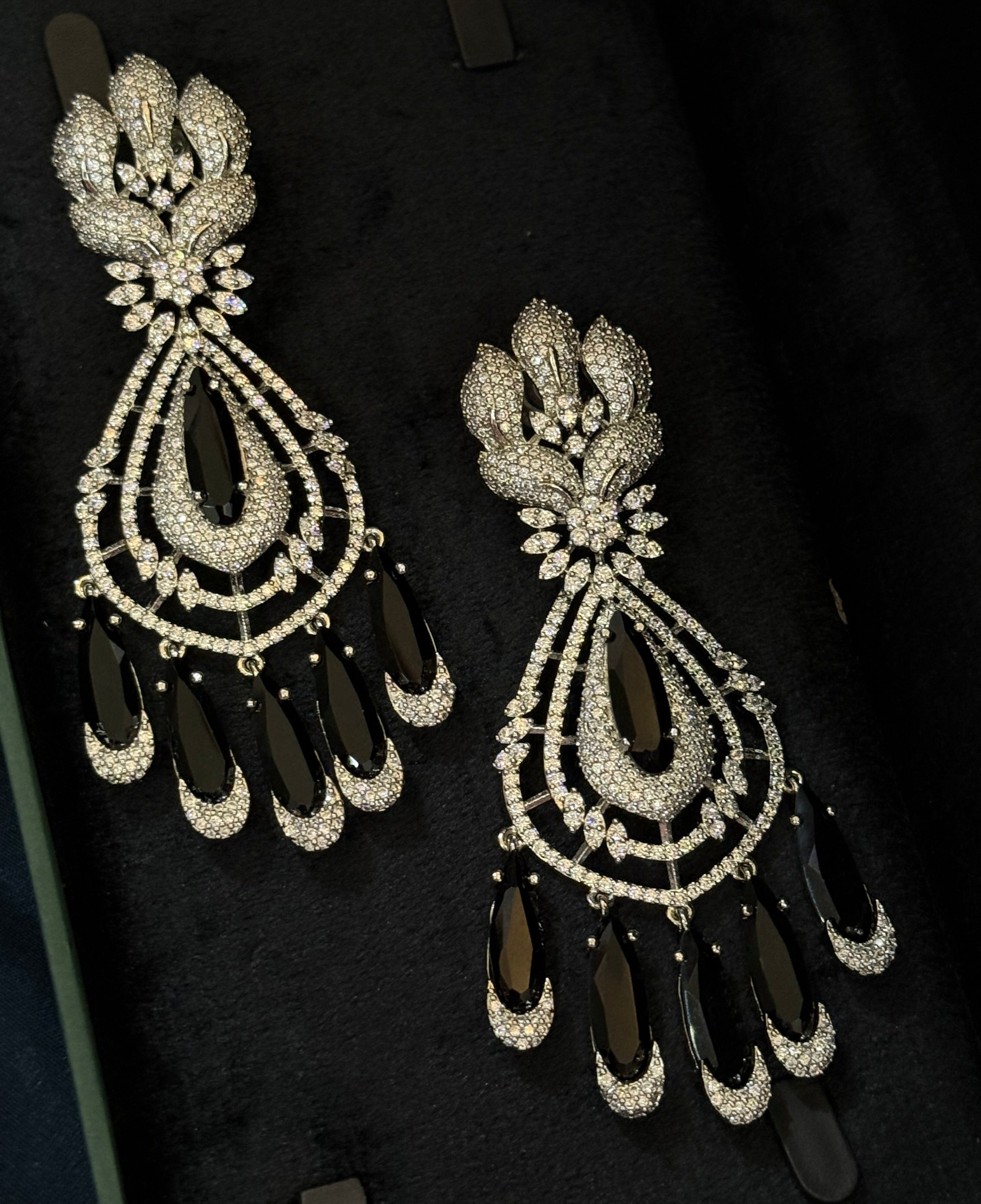 Midnight Bloom American Diamond Drop Earrings