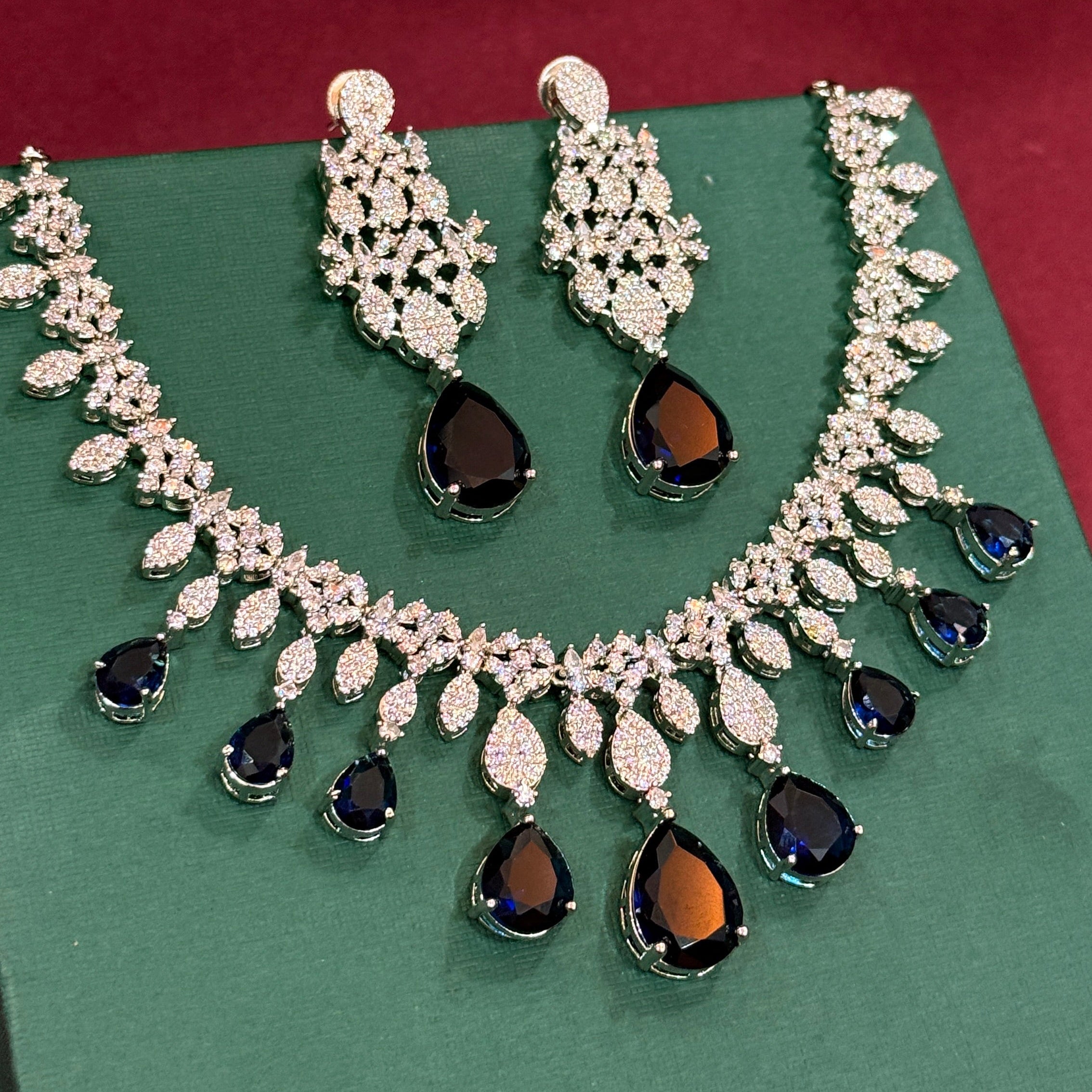 Blue American Diamond Zirconia Necklace Set