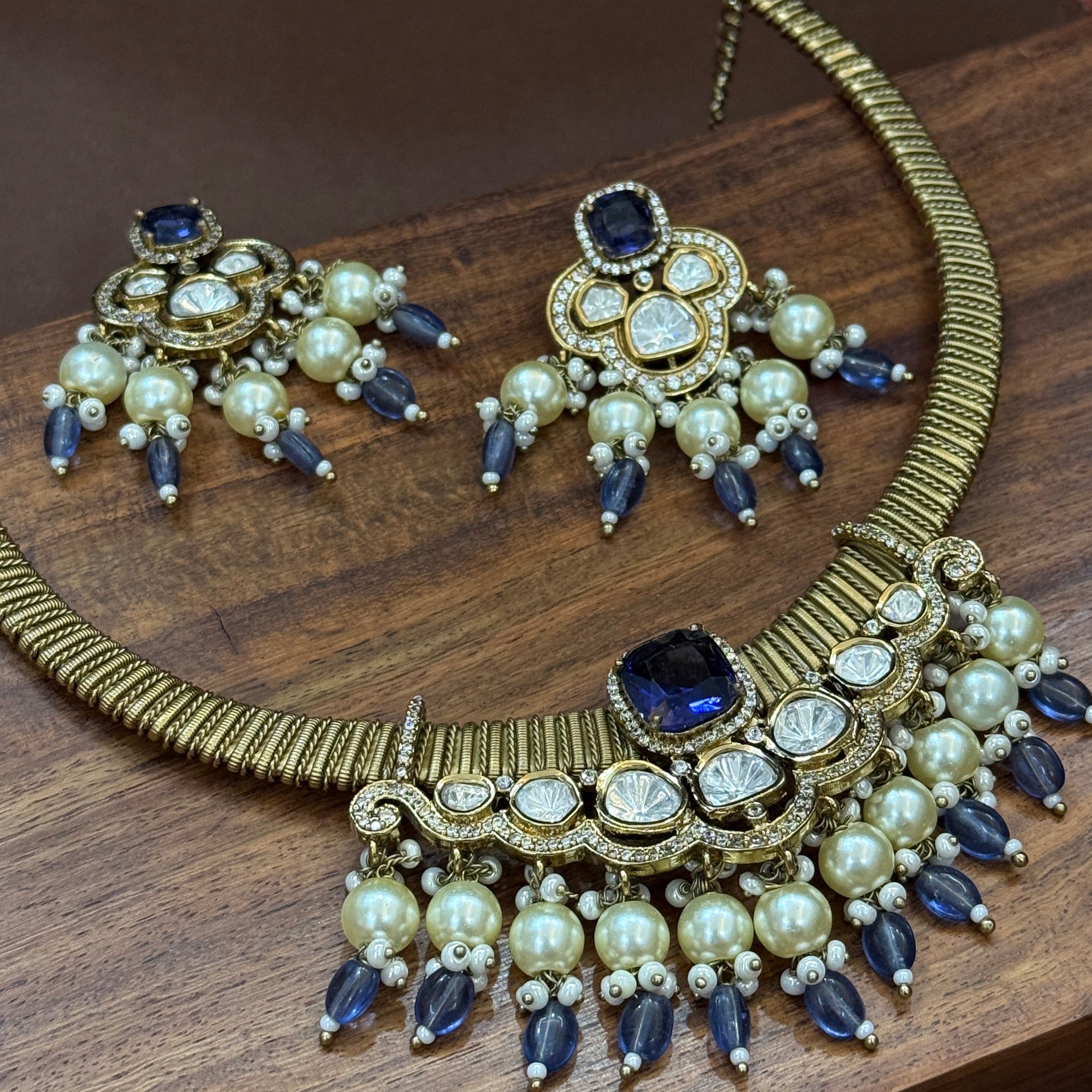Neelam Royale Kundan Blue Hasli Necklace