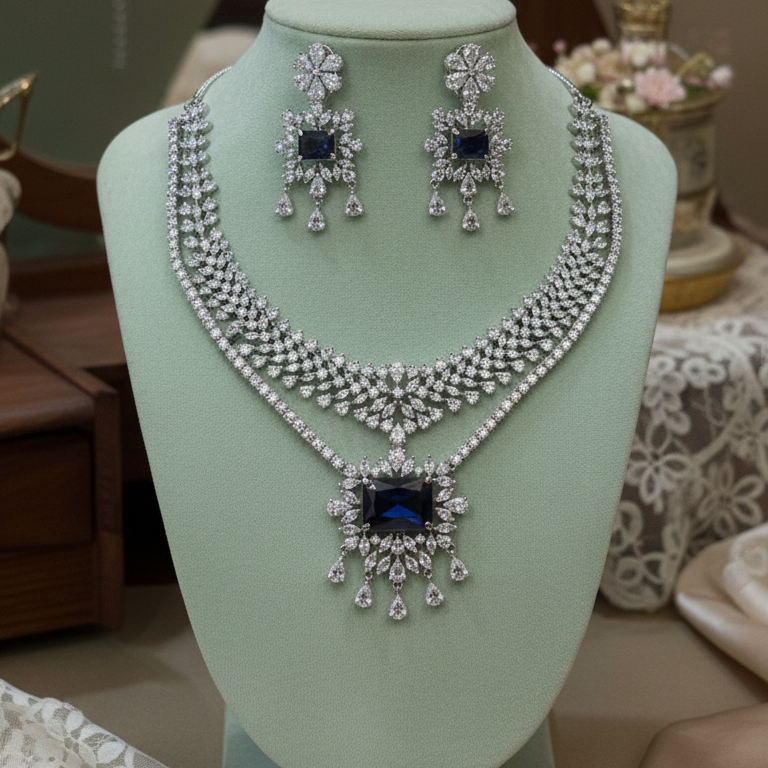 Royal Aura Purple American Diamond Necklace Set