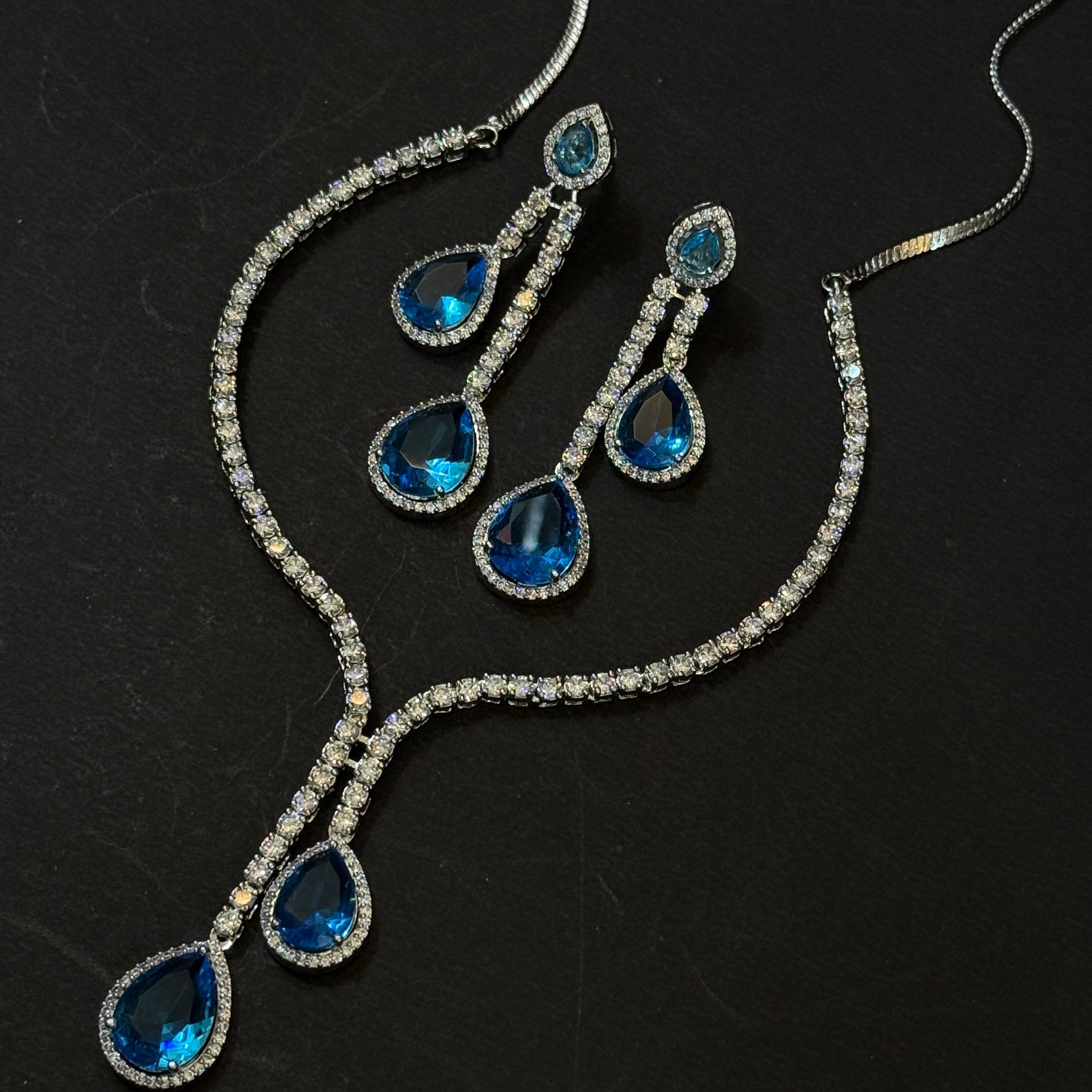 Elegant Blue Stone Necklace and Earring Set