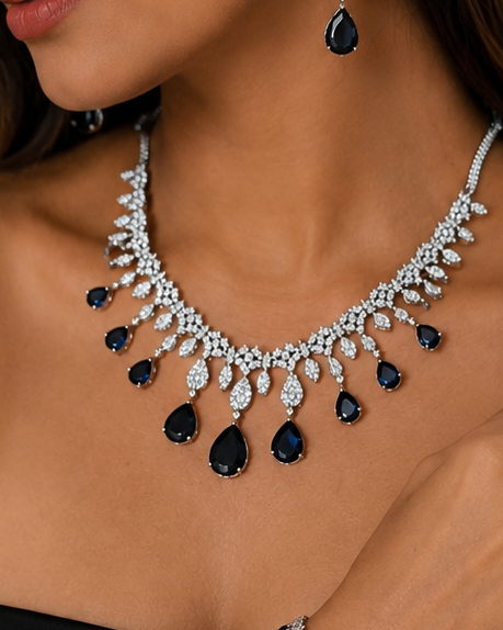 Blue American Diamond Zirconia Necklace Set