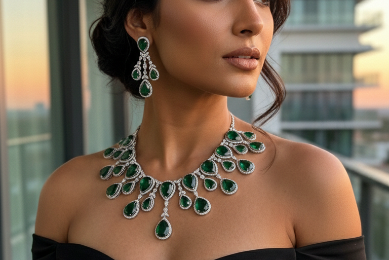 Emerald Grace Bottle Green Silver Plated Set