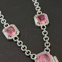 Elegant Pink Crystal Diamond Finish Necklace Set