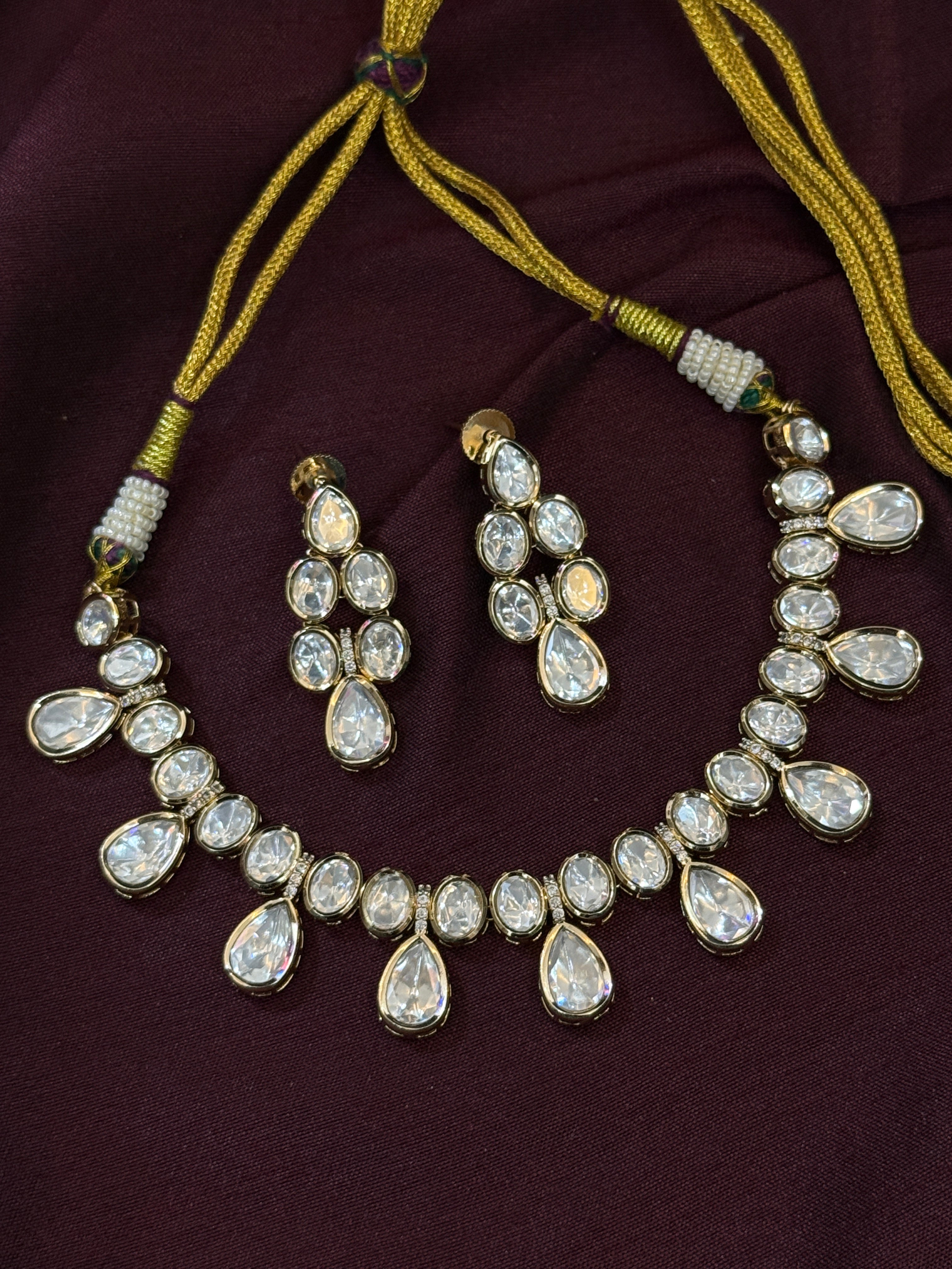 Regal Aura Moissanite Polki Gold Finish Necklace Set