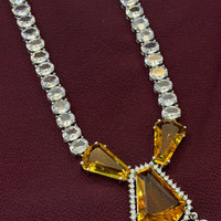 Yellow Crystal American Diamond Necklace Set