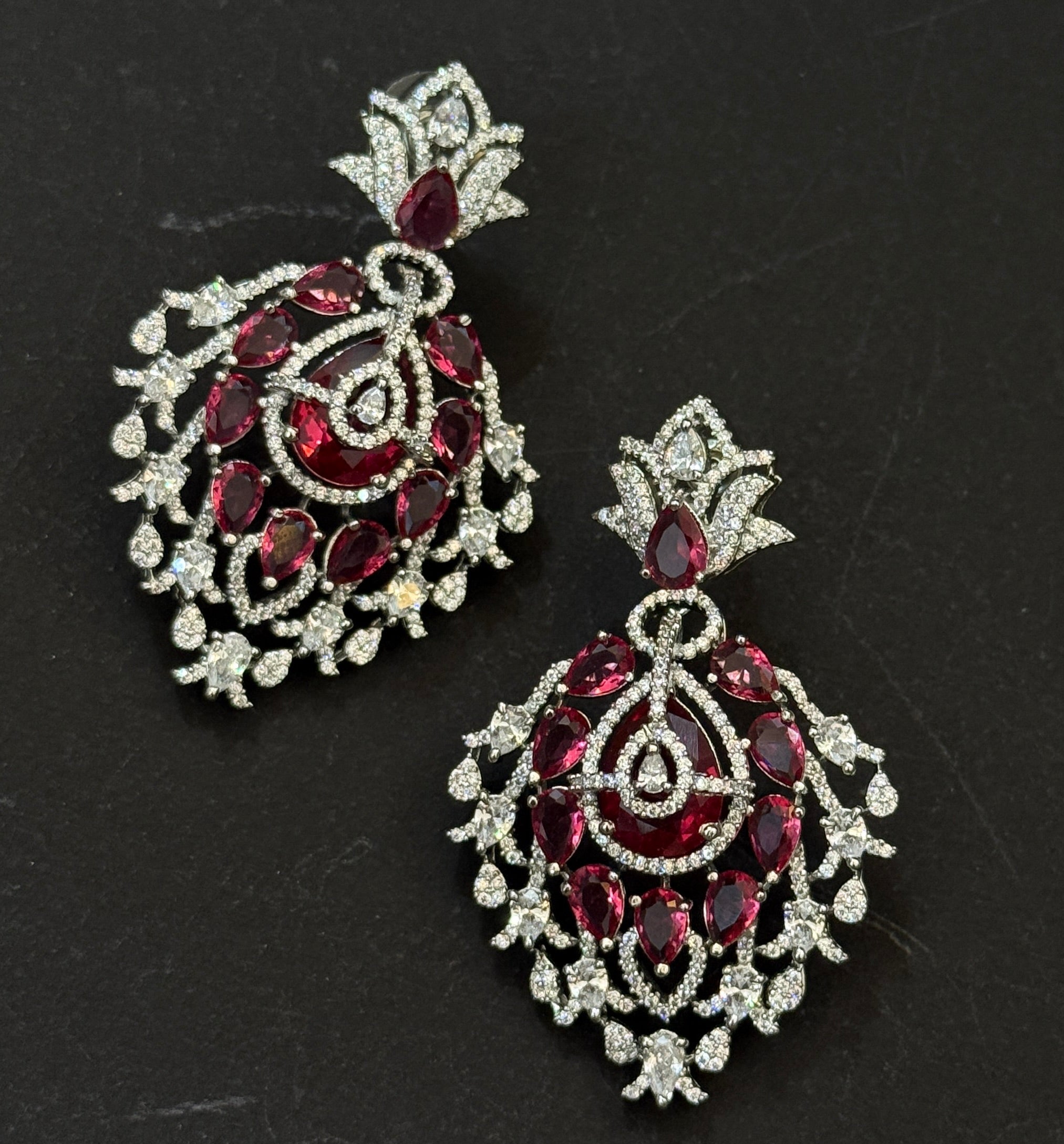 Royal Ruby Teardrop American Diamond Necklace Set