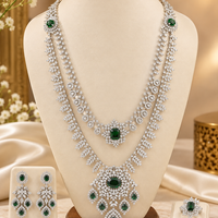 Emerald Green & Silver-Tone Bridal Jewellery Set – Statement Necklace