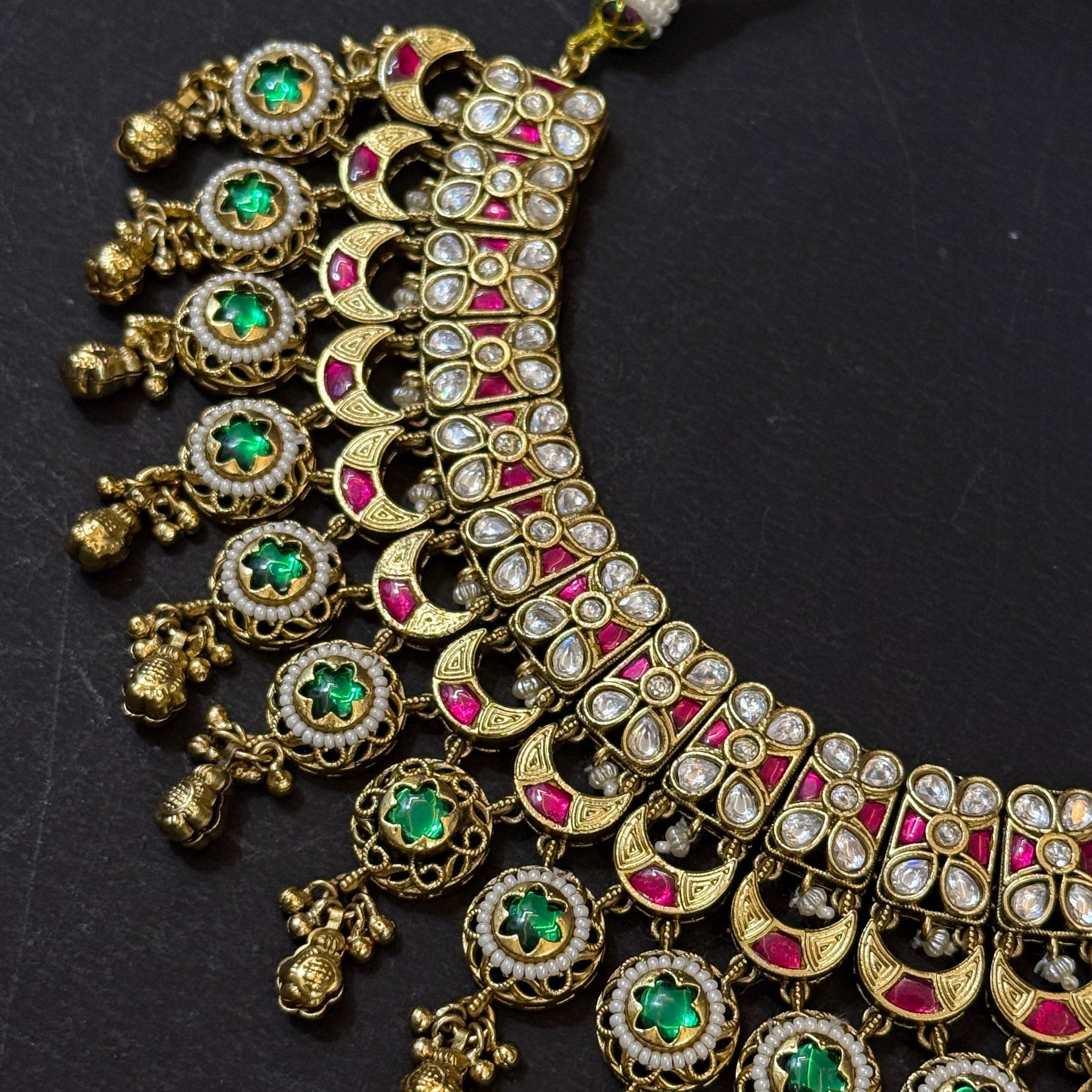 Emerald Royale Antique Kundan Bridal Necklace Set