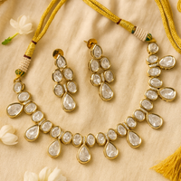 Regal Aura Moissanite Polki Gold Finish Necklace Set