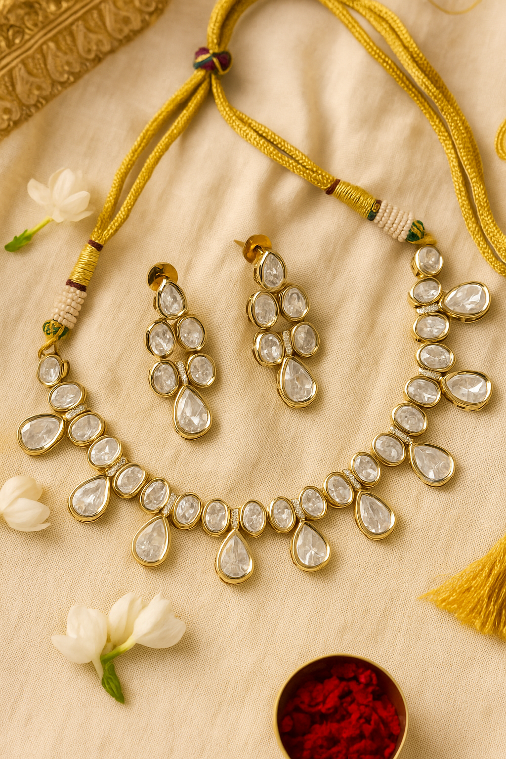 Regal Aura Moissanite Polki Gold Finish Necklace Set